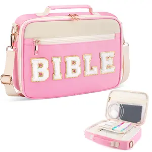 Bible Cover Case for Women Grils, Preppy Bible Bag with Adjustable Shoulder Strap, Waterproof Bible Carrying Tote Bags Holder for Bible Study Supplies Accessories & Christian Gifts