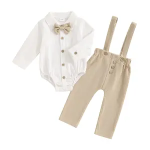Baby Boy Formal Short Set Toddler Summer Gentleman Outfit Kid Long Sleeve Bowtie Shirt Suspender Pants Suit