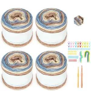 4 Pcs+53pcs Gradient Cake Wool Rainbow Winter Scarf Hat Hand Knit DIY Crochet Medium Fine Wool Yarn Bag Pack 400g, Mother's Day Gift, Can Be Used To Make Shawls, Blankets, Cushions, Coasters, Pendants, Includes Knitting Locator, Loop Pin