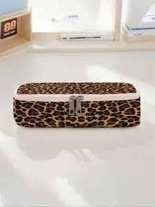 Leopard Print Large Capacity Pencil Case, Durable Multi-Functional Storage Solution Bag, Portable Zipper Closure Organizer for School Office Supplies