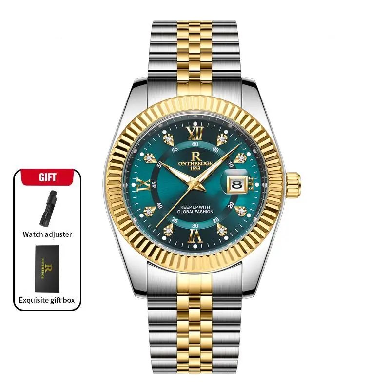Top Luxury fashion Log Series Business Men's Watch, Round Dial,  Waterproof Calendar Display, full Stainless Steel Butterfly Buckle Strap, Business Quartz Watches, Quartz   luminous  design   Watch