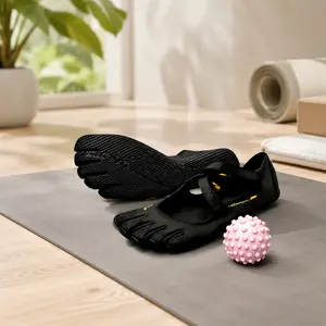 Womens Adjustable Strap Separate Five Finger Barefoot Shoes Black Zero Drop Soft Sole Slip On Flats Quick Dry Anti Slip Water Shoes for Yoga Pool Beach Daily Workout Walking