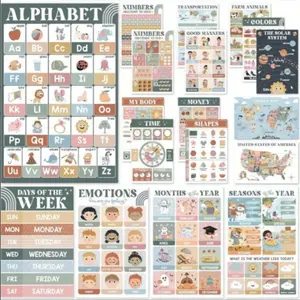 18 Bohemian Style Preschool Learning Posters, Ideal for Ages 1-5, Home Teaching & Classroom Decor, Educational Wall Charts