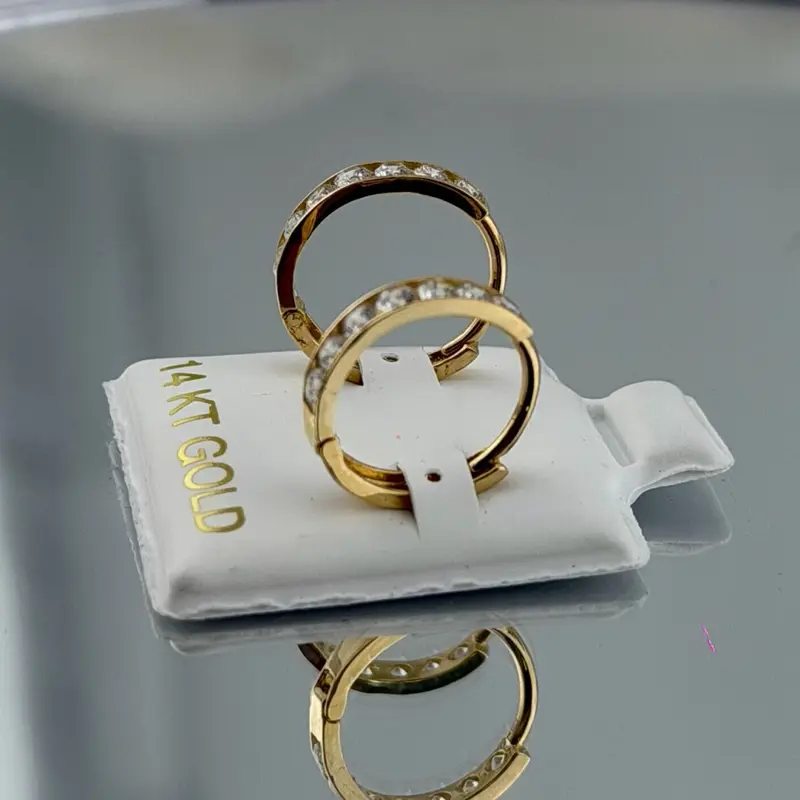 14k Gold Hinged Closure Huggie Hoop Earrings with Stones, perfect for babies and kids