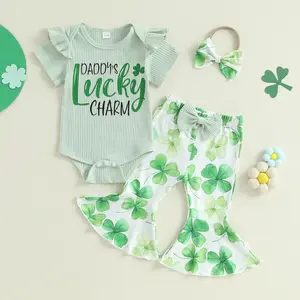 Afunbaby Toddler Baby Girl St Patricks Day Outfits Set Clover T Shirt Irish Shamrock Bell Bottoms Lucky Spring Clothes