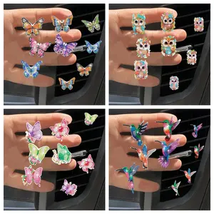 6-piece diamond painting set, car accessories, colorful butterfly, owl and bird patterns, diamond painting art car accessories, DIY handicrafts, acrylic material, adult festival gift, car decoration, Car Interior Decor