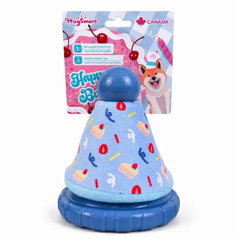 HugSmart Canada Dog Birthday Party Hat - Removable Plush Patch, Sprinkles Print Rubber Top, Fun Toy, Durable Birthday Theme Pet Accessory