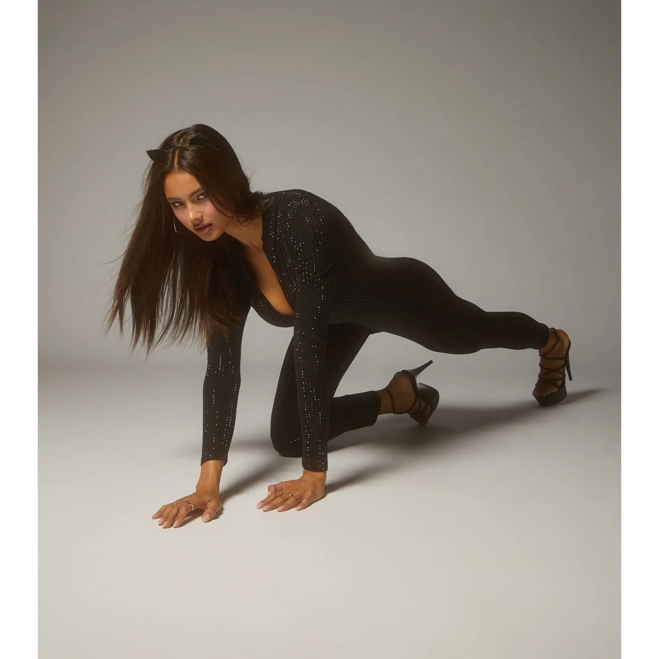 Shine On Rhinestone Zip-Up Jumpsuit Shine On Rhinestone Zip-Up Jumpsuit