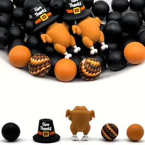 30pcs Thanksgiving Beads - 3D Turkey & Hat Charms, Orange & Black Fall Decorations for Jewelry, Keychains, Party Favors - Non-Toxic Silicone Craft Beads for Thanksgiving, Halloween, Christmas - Perfect for Beginners & Experts, Holiday Decor