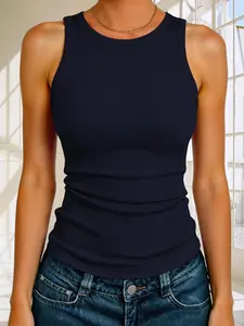 Women's Sleeveless High Neck Casual Basic Cotton Ribbed Slim Fit Vest Top, Comfortable and Stylish Summer Wear