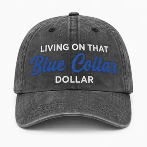 Living On That Blue Collar Dollar Washed Baseball Cap, Vintage Adjustable Dad Hat for Men, Funny Worker Gift Hat