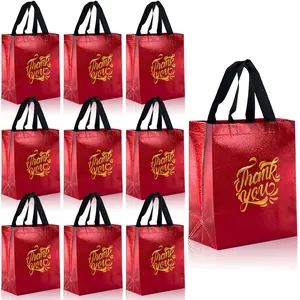 High-Quality Non-Woven Gift Bags with Gold Foil Thank You Design, Set of 10 for Weddings, Birthdays, Business Events, Party Gift Packs 20x25x10cm