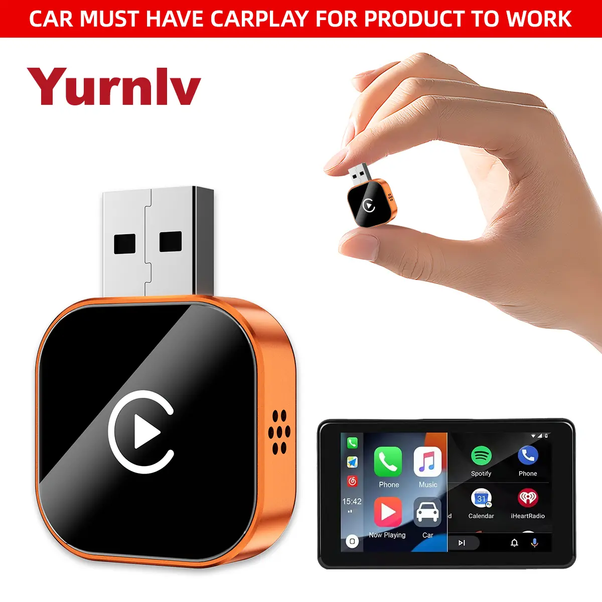 YURNLV Wireless CarPlay Adapter 2026 Model, iPhone/Android Friendly, Hands-Free Calling Feature YURNLV Wireless CarPlay Adapter 2026 Model, iPhone/Android Friendly, Hands-Free Calling Feature