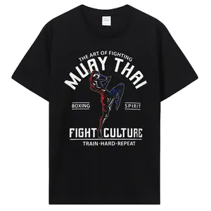 Men's Casual Graphic T-Shirt, Wai Kru Muay Thai Themed Harajuku Short-Sleeve Top in Breathable Knit Cotton, Tshirt, Shortsleeve