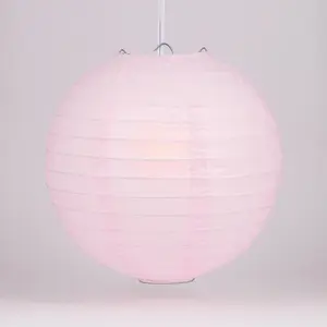 5-PACK 14" Pink Round Paper Lantern, Parallel Ribbing, Chinese Hanging Wedding & Party Decoration