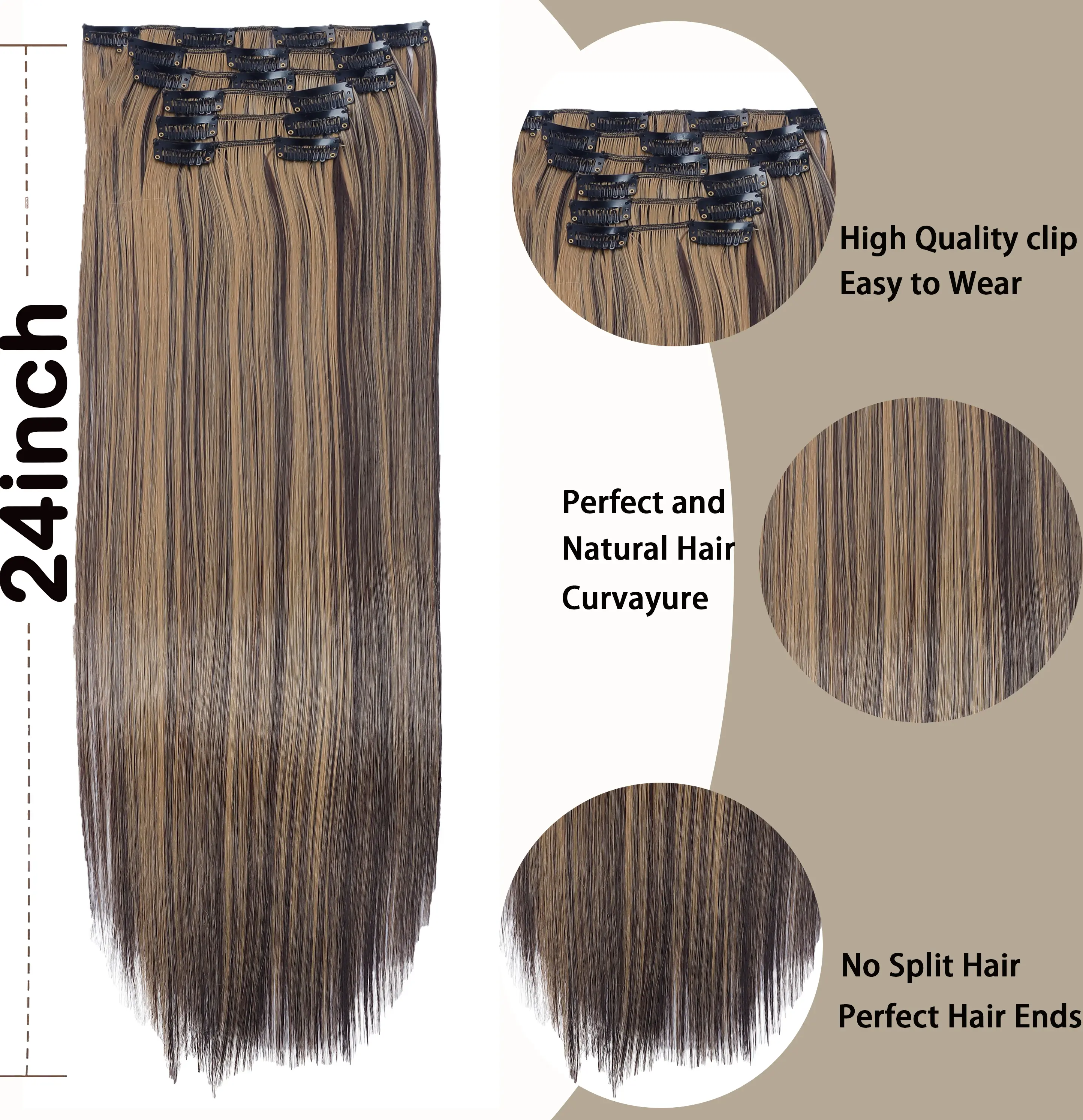 Clip in Hair Extensions 24 Inches Straight Hairpieces 6 PCS 