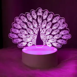 Peacock Design LED Night Light, USB Powered 3D Optical Illusion Lamp, Decorative Light for Bedroom Bedside, Living Room Desktop, Home Decor