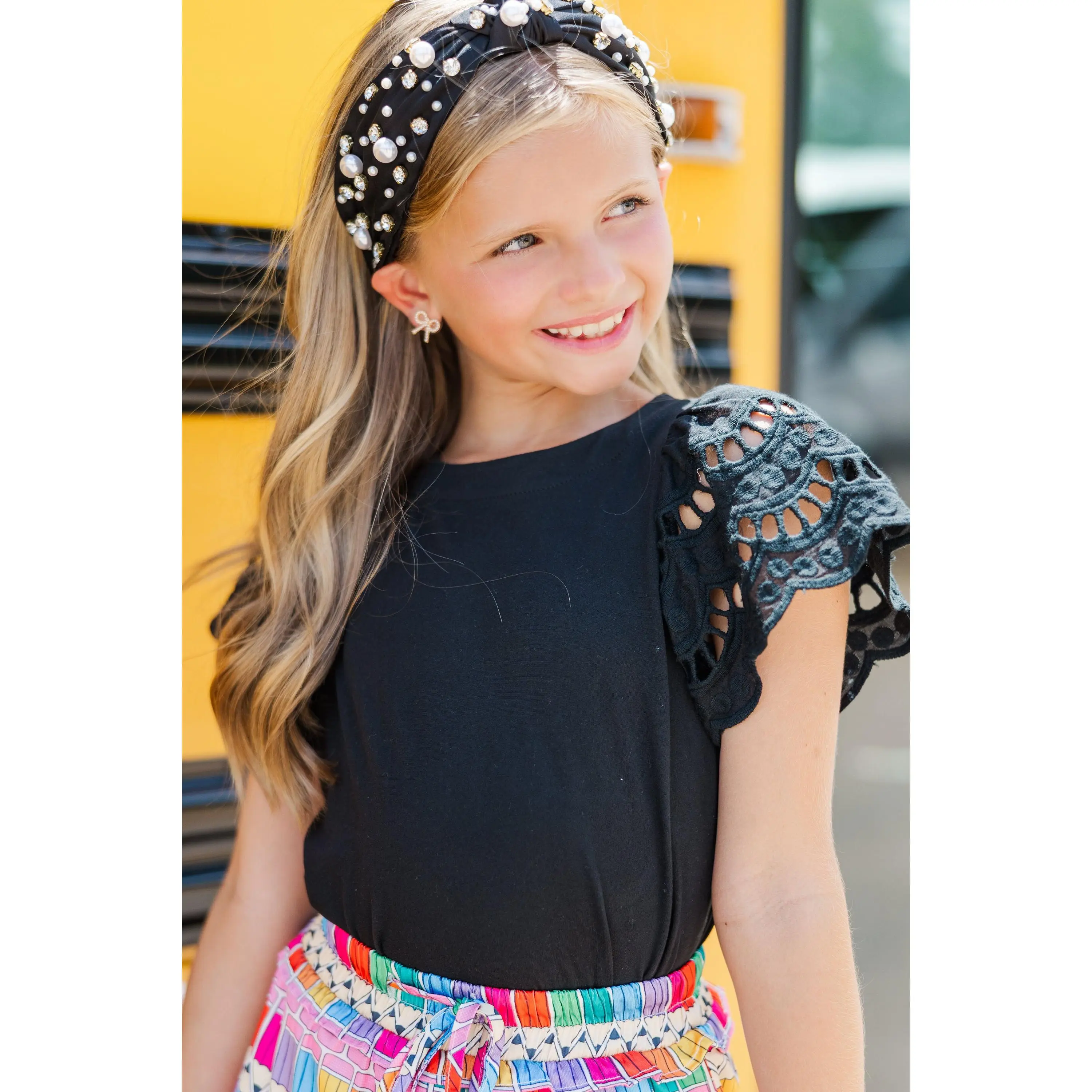 Girls: The Luna Black Eyelet Top