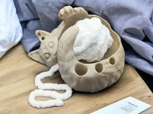 Playful Cat Yarn Bowl with tool holder | 3D Printed | Cat Yarn Bowl - Crochet Yarn Accessories