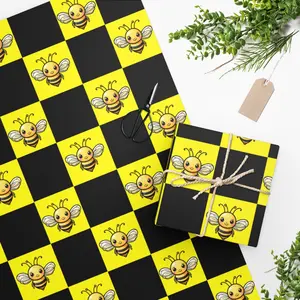 Bumble Bee Black and Yellow Checkered Wrapping Paper,Present Wrapping Paper Roll,Plaid Wrapping,Birthday Gift Wrapping,Paper Craft,Honey Bee