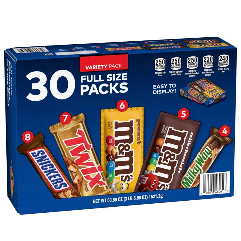 Chocolate Candy Bars Variety Pack - 30-Count Assortment for Snacking, Desserts
