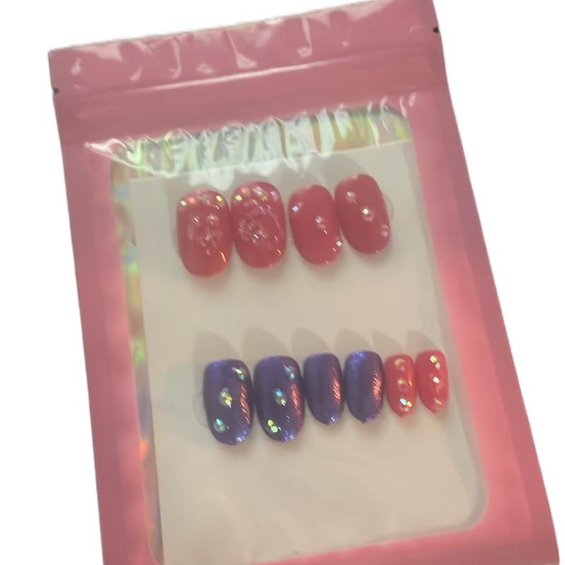 Kids Pink and Purple Acrylic Nails with Sticky Tabs for Easy Application and Stylish Look