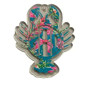 Daisy Dade Lobster Ornament Monogram Personalized Nautical Christmas Sailor Captain Lobsterman Preppy Clear Acrylic Adhesive Vinyl Details Glazed Finish 3 Inches Tall Coastal Gift