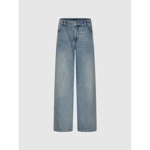 URBAN REVIVO 2026 Summer Women's Cotton Wide Leg Jeans - Long, Streetwear, Washed, Loose Straight Urban Jeans, Long Jeans
