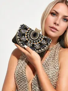 Elegant Boho Beaded Evening Bag for Women, Handmade Rhinestone Embroidered Bridal Clutch, Perfect for Weddings Parties Birthdays Gifts