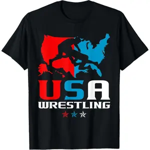 USA Wrestling Independence Day American Flag Wrestler Sports T-Shirt