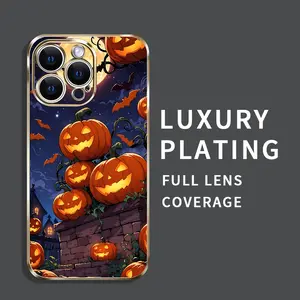Electroplating Phone Case for iPhone 16 Pro Max 15 14 Plus 13 12 Mini 11 Promax X XS XR xsmax Pumpkin Moon Pattern Classic Square Design Non Slip TPU Soft Shell for Boy