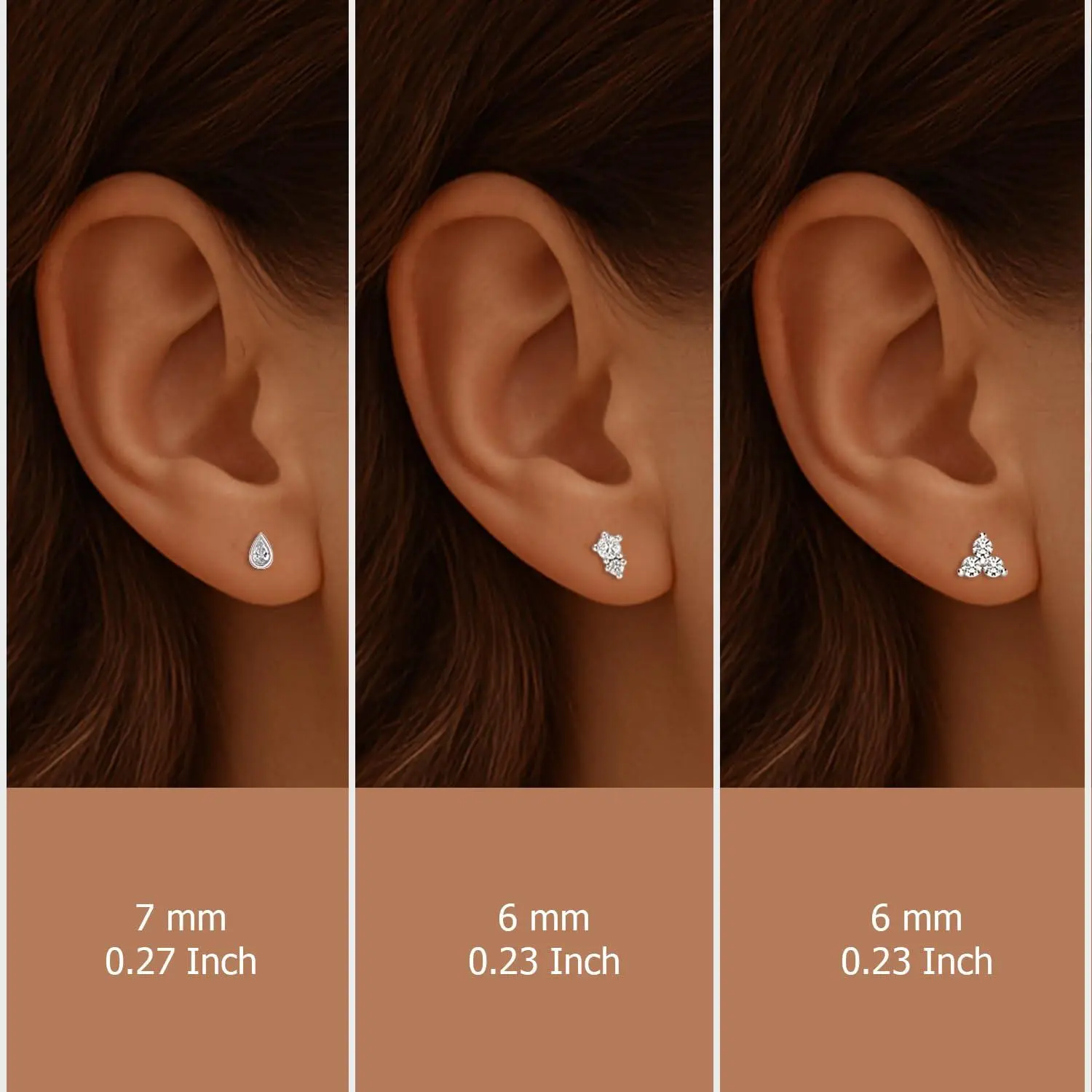 LeCalla Women's 3-Pair 925 Sterling Silver CZ Stud Earrings Set - Rhodium-Plated, Teardrop, Duo & Trio Designs, Fine Silver Jewelry Accessories