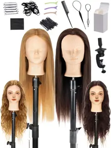 Human Hair Model Head 80% Real Human Hair, Practice Makeup and Hairstyle Design, Beauty Salon Use, Includes Clips and Stand, No Makeup Version