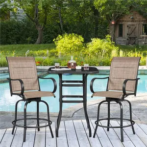 Yaheetech 2-piece Patio Swivel Texteline Bistro Chairs, Quick-dry Foam-padded Outdoor Bar Stools with High Back/ Armrest/ Footrest, All-weather Outdoor Furniture for Garden, Lawn, Courtyard and Balcony