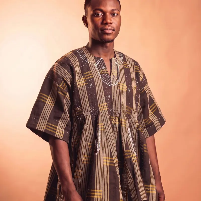 Men’s Brown Check Fugu Smock, Menswear for Workwear & Special Occasion Uniforms Top Graduation