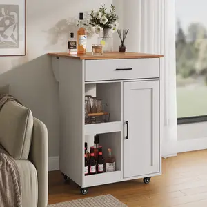 Kitchen Island with Drop Leaf, Rolling Kitchen Island on Wheels with Storage, Kitchen Island Cart with 2 Open Shelves, 1 Drawer for Kitchen, Dining Room