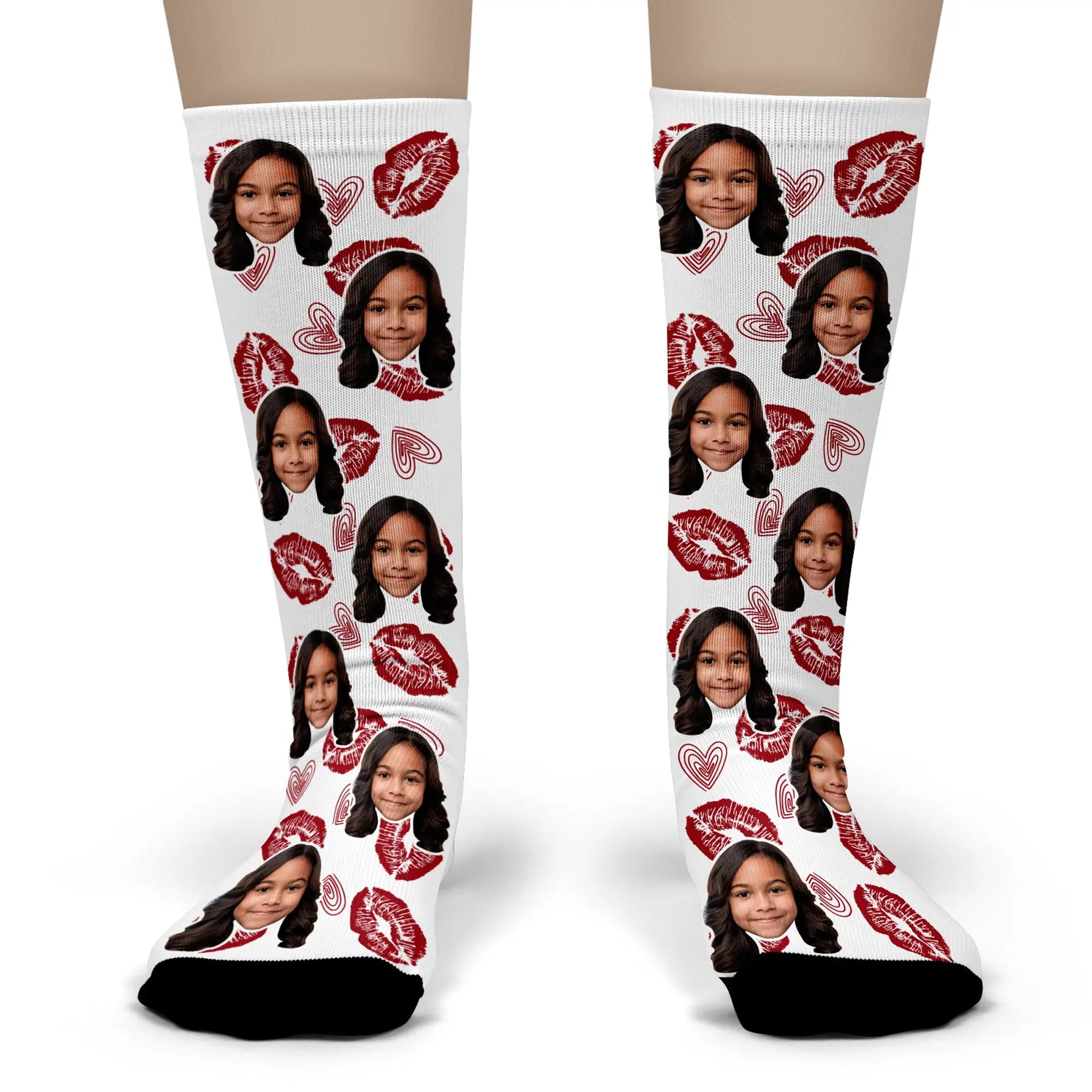 Custom Kiss Socks – Personalized Face Photo Socks with Lips & Hearts