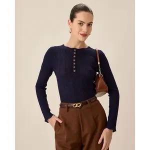 Navy Round Neck Slim Sweater