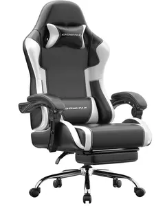 Dowinx Ergonomic Gaming Chair: Massage Lumbar & Footrest, 330lb Capacity 2D-Linkage Armrest Computer Chair, White Professional Home Office Desk Chair
