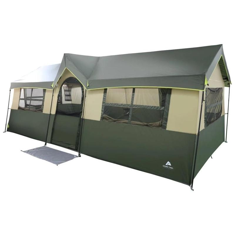 Hazel Creek 12 Person 3-Room Cabin Tent, 20' X 9' X 84", Green