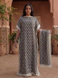 Women's Spring Summer Geometric Print Robe Set, Thin Loose Fit Shawl Scarf, Casual Beach Sun Protection Satin Silk Wrap, Beach Cover Ups, Swimsuit Cover Up