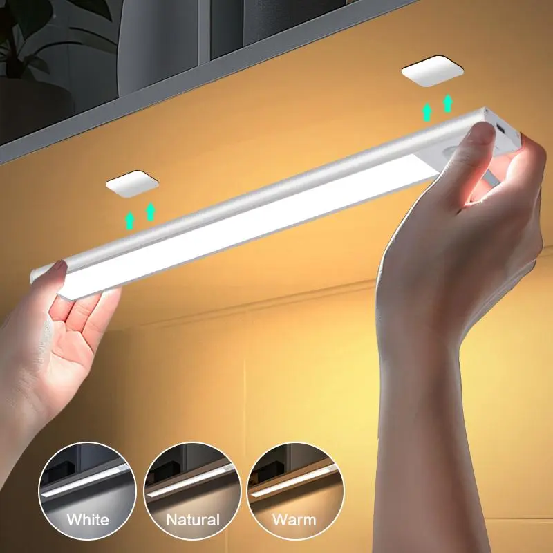 LED Motion Sensor Cabinet Light, USB-Rechargeable Magnetic Kitchen Night Light, Wireless Under-Cabinet Closet Light for Wardrobes and Stairs, Home Decor Light