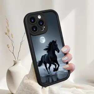 A Phone Case with a Black Horse Running on the Beach Pattern, TPU Shockproof Full Protection Case, Suitable for iPhone 17/16/15/14/13/12/11 PRO MAX PLUS AIR E XS and PROMAX MINI, Ideal Gift for Friends and Family, T1836