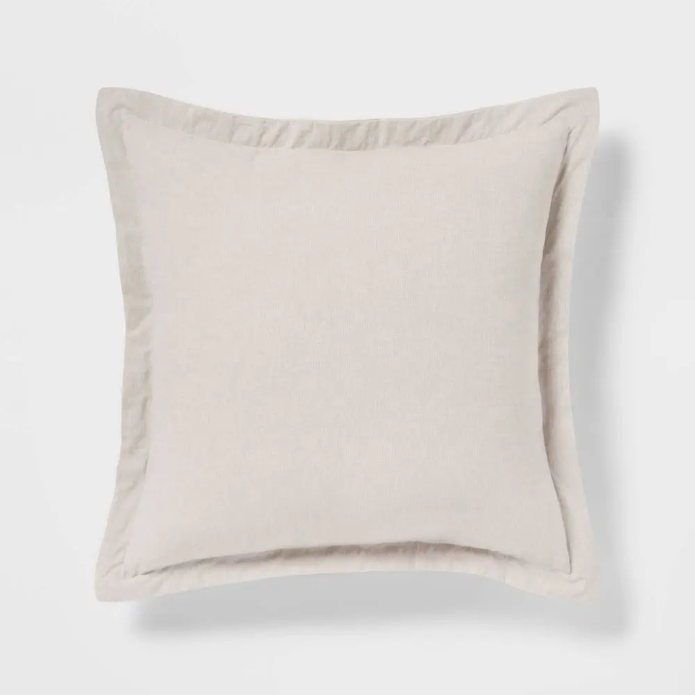 Euro Cotton Linen Blend Chambray Decorative Throw Pillow Natural - Threshold: Indoor Square Pillow Zipper Closure OEKO-TEX Certified
