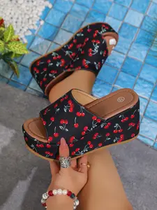 Women's Thick Sole Cherry Sandals, 9cm Heel Summer Fashion, Breathable High-Heeled Slippers, Comfortable All-Day Wear, Back-To-School, Valentine's Day, Wedding Season, Footwear