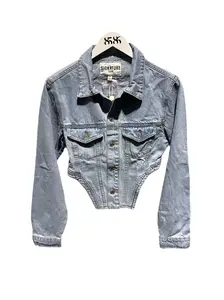 Signature 8 cropped denim corset jacket
