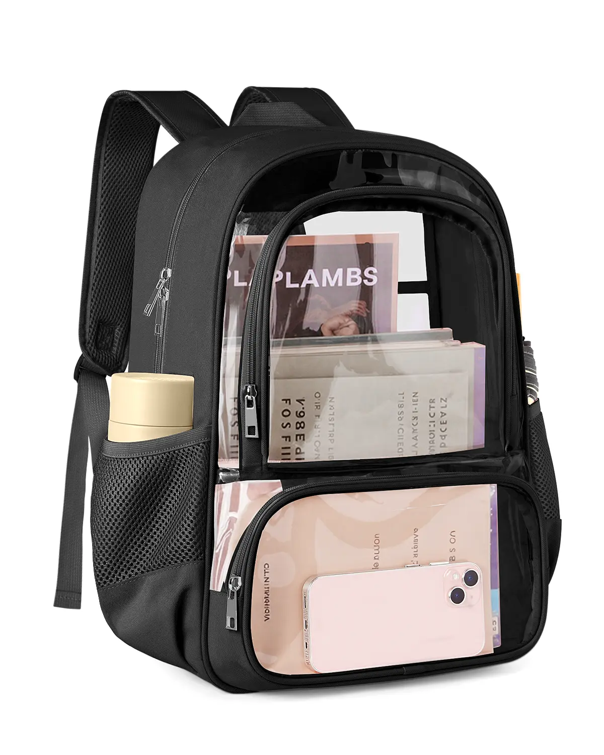 Clear Backpack, Fabric & PVC, Unisex Heavy-Duty Spacious Transparent Bookbag, Back to school gift, for School, Travel, Concerts, Vacation, Security