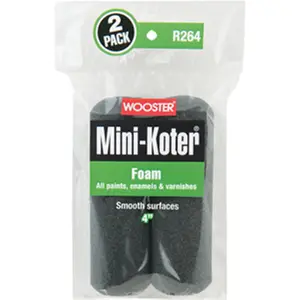 212 MAIN Wooster R264-4 4 in. Mini-Koter Foam Roller, Pack of 2, Fabric Nap, Smooth Finish, for Wall, Tight Corners