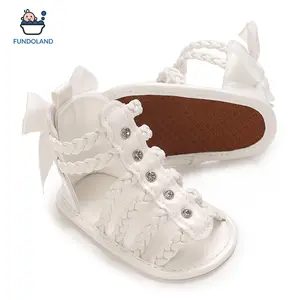 Baby Girl Sandals, PU Leather Braided Non-slip Bowknot Summer Flats Toddler Shoes for Casual Daily