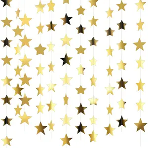 Patelai Glitter Star Garland Banner Decor, 130 Feet Bright Star Hanging Bunting Banner Backdrop for Christmas Party Decor 2025 New Year Graduation Wedding Birthday(Gold) Patelai